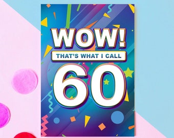 60th Birthday Card, Wow That's What I Call 60 Birthday Card, Funny 60th Birthday Card, Retro Birthday Card, Birthday Card for Music Lover