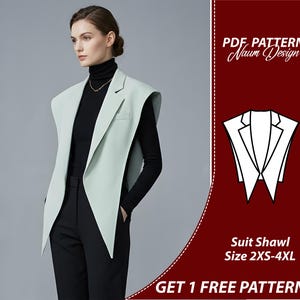 Oversized Draped Cape Sewing Pattern PDF, Modern Shawl Collar Poncho Digital Download for Women