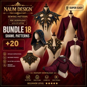 Paket med 18 sjalmönster + 20 gratis babymönster = 38, PDF digital nedladdning