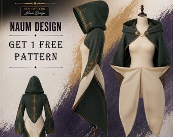 Witch Hooded Cape Sewing Pattern PDF, Dark Sorceress Cropped Shawl, Batwing Sleeve Fantasy Cloak