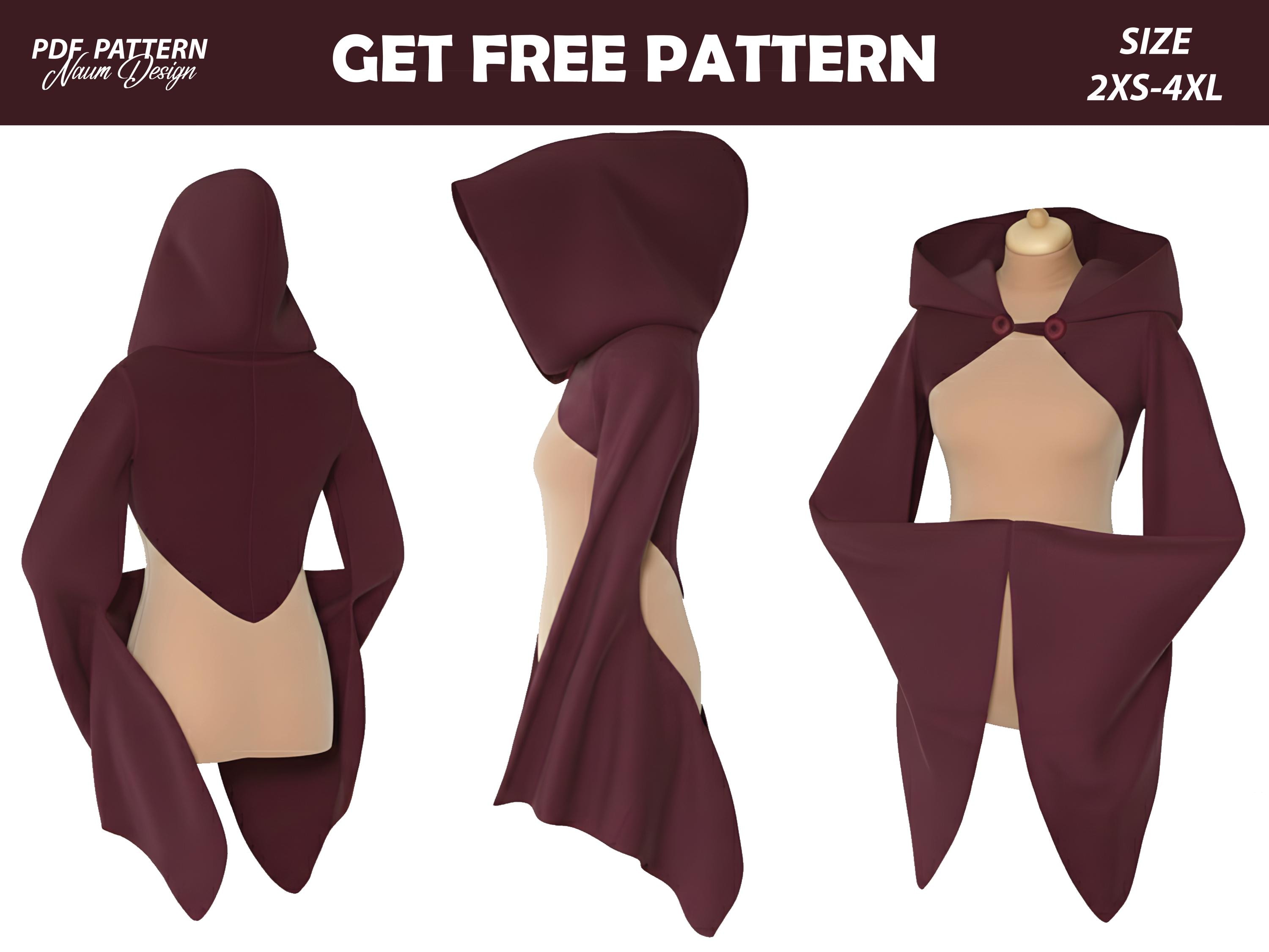 Witch Hooded Cape Sewing Pattern PDF, Dark Sorceress Cropped Shawl ...
