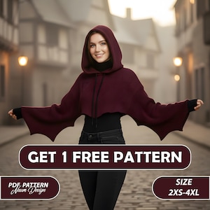 Batwing Hooded Shawl Pattern Digital Download Modern Oversized Wrap Knit Sewing PDF