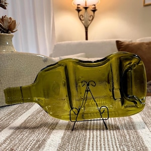 Melted Green Wine Bottle Serving Tray or Cooking Spoon Rest