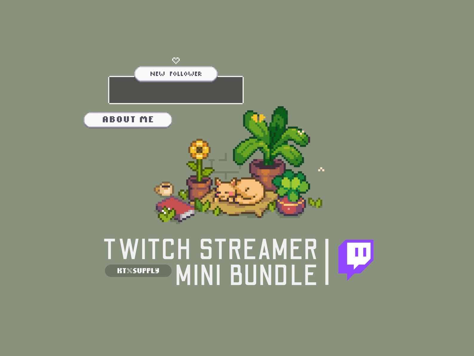 Twitch Pixel Art Mini Bundle | Sleeping Cat | Screens, UI, Emotes ...