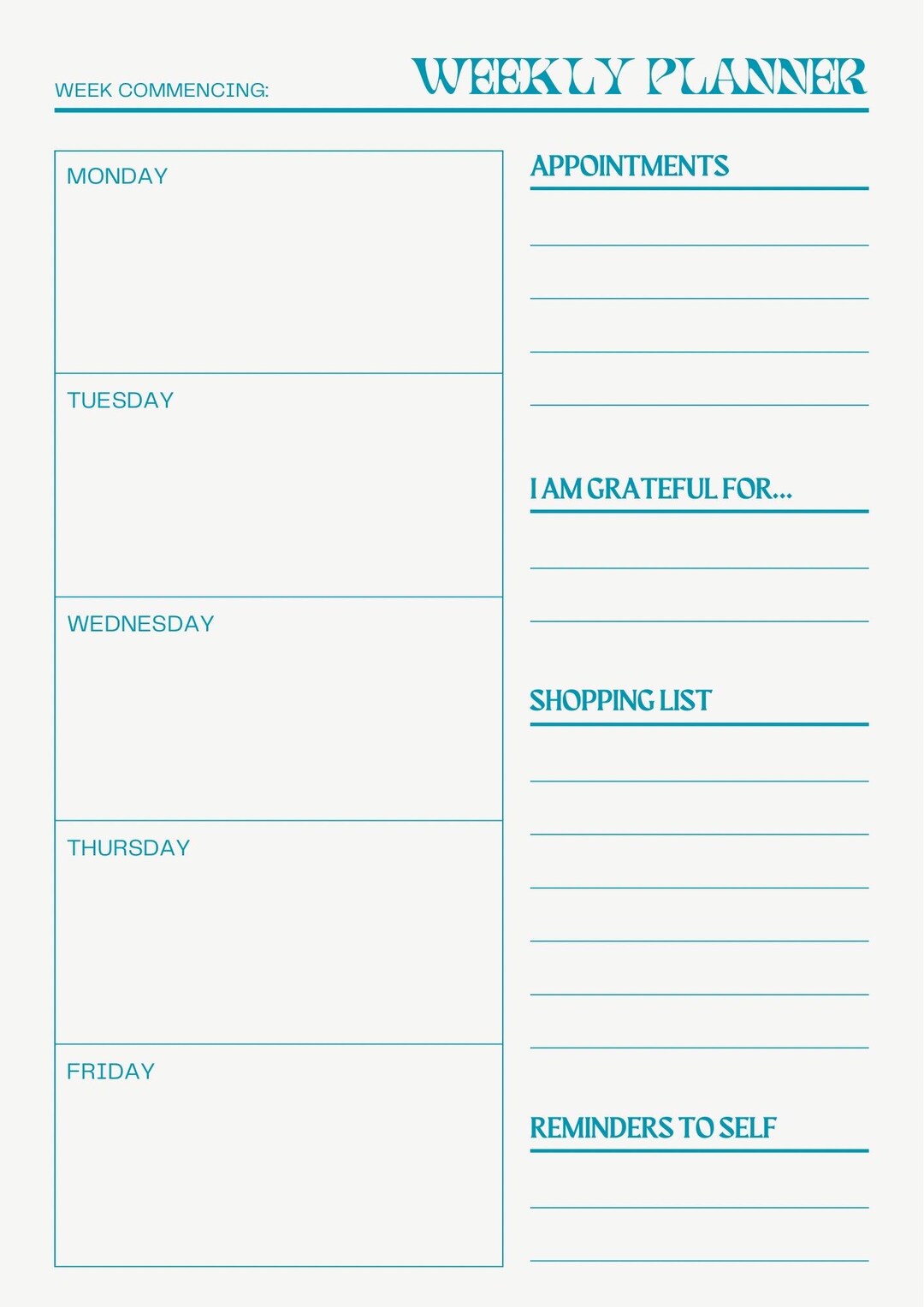 Weekly Temolate Weekly Planner Template - Etsy