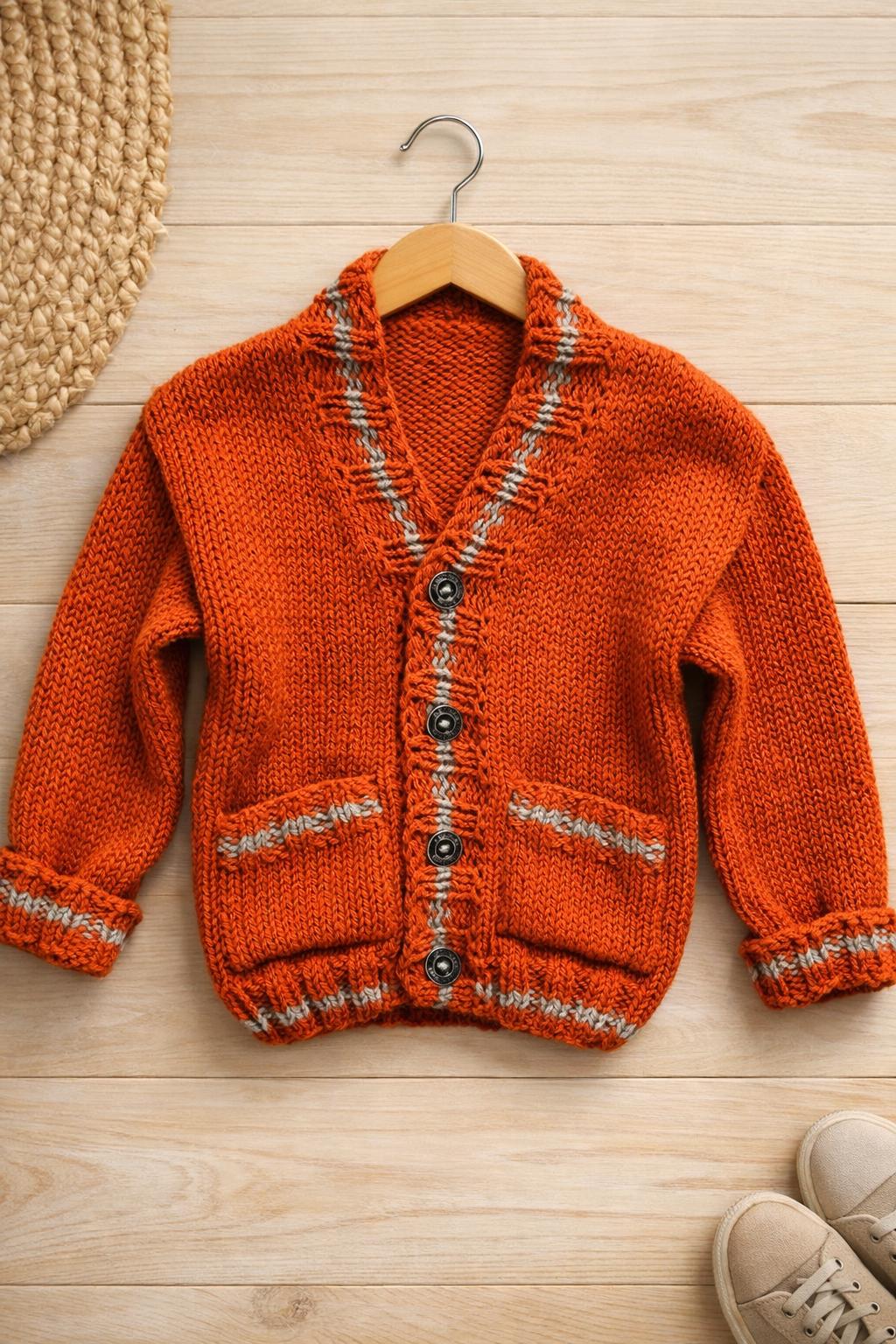 Handmade Knit Cardigan for Boys - Soft Half-Wool Button Sweater, Warm Wool Blend Kids Clothing