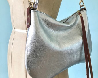 Silver Metallic Pocket Buckle Shoulder Bag