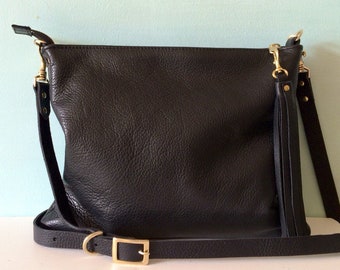 Black leather handbag, leather purse, black leather bag