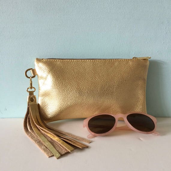 gold leather clutch