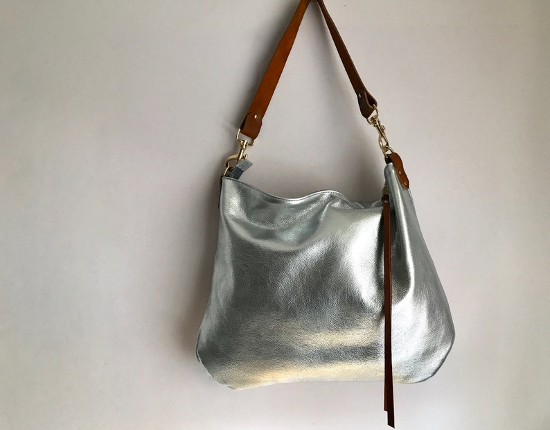 Large Leather Bag Dumpling 2 Silver Leather Bag Silver - Etsy