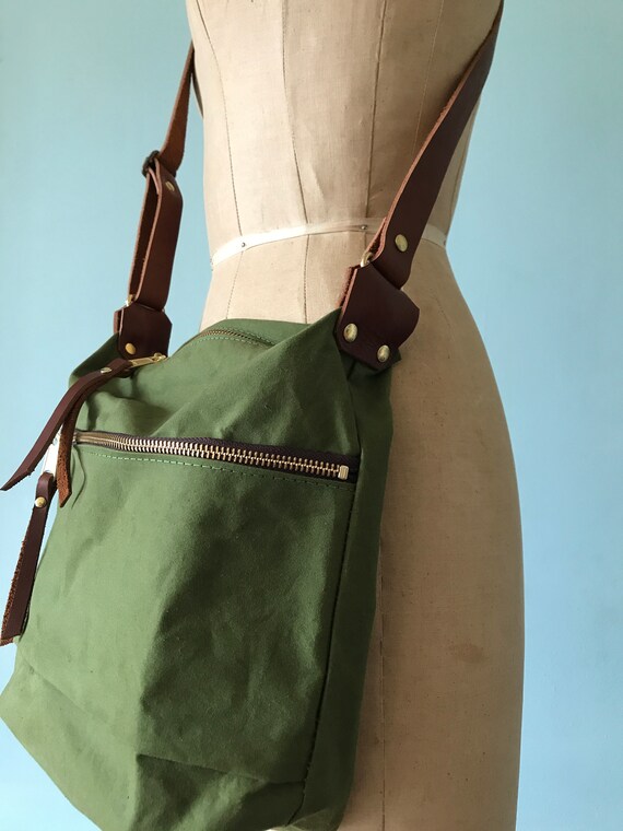 Grass Green Waxed Canvas Bag Green Oilskin Scout Bag Green Purse