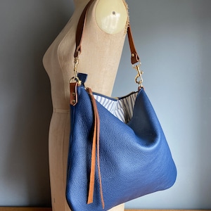 Leather crossbody/shoulder bag, Dumpling navy blue leather handbag, leather messenger bag, blue leather purse