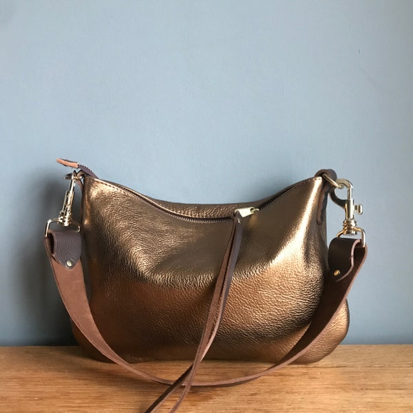 Bronze leather Sweet Dumpling purse, bronze metallic leather crossbody/shoulder bag, copper purse