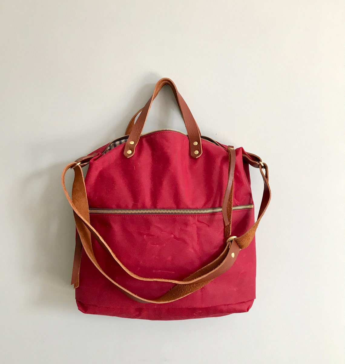 Waxed Canvas Leather Work Bag Red Waxed Canvas Tote Bag Etsy UK