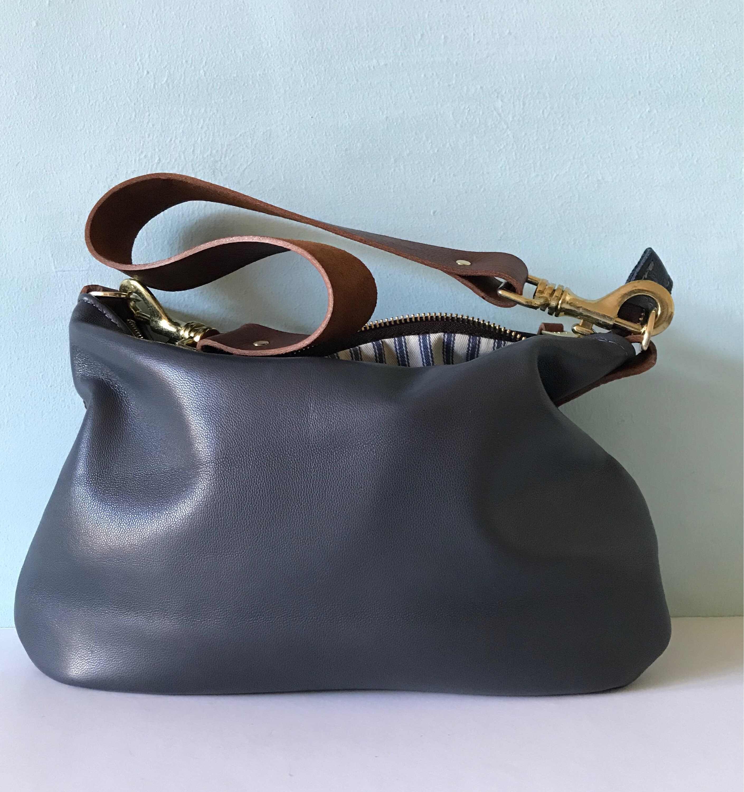 Grey leather handbag grey shoulder bag grey leather purse Etsy