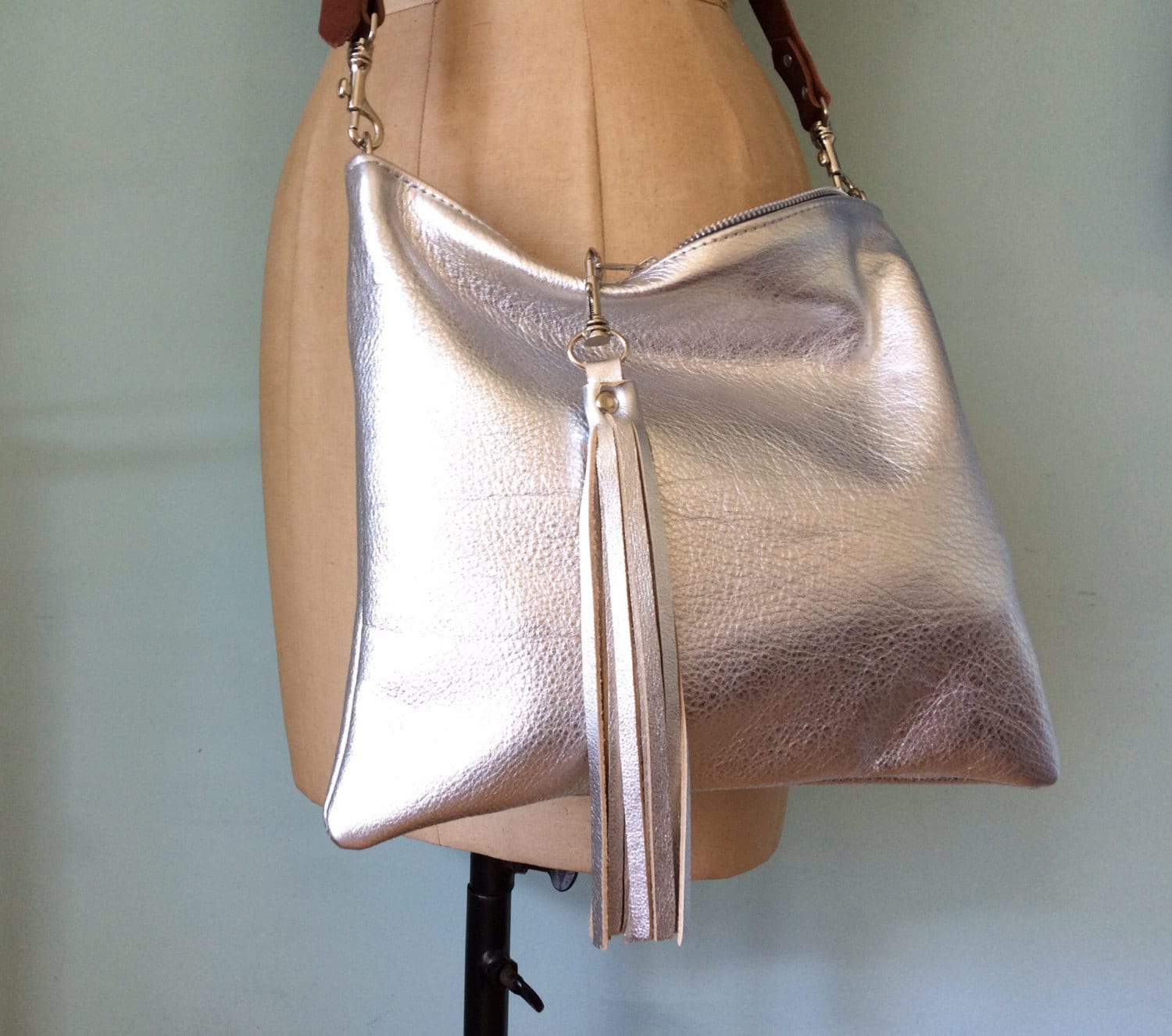 Silver leather bag silver handbag metallic evening purse | Etsy