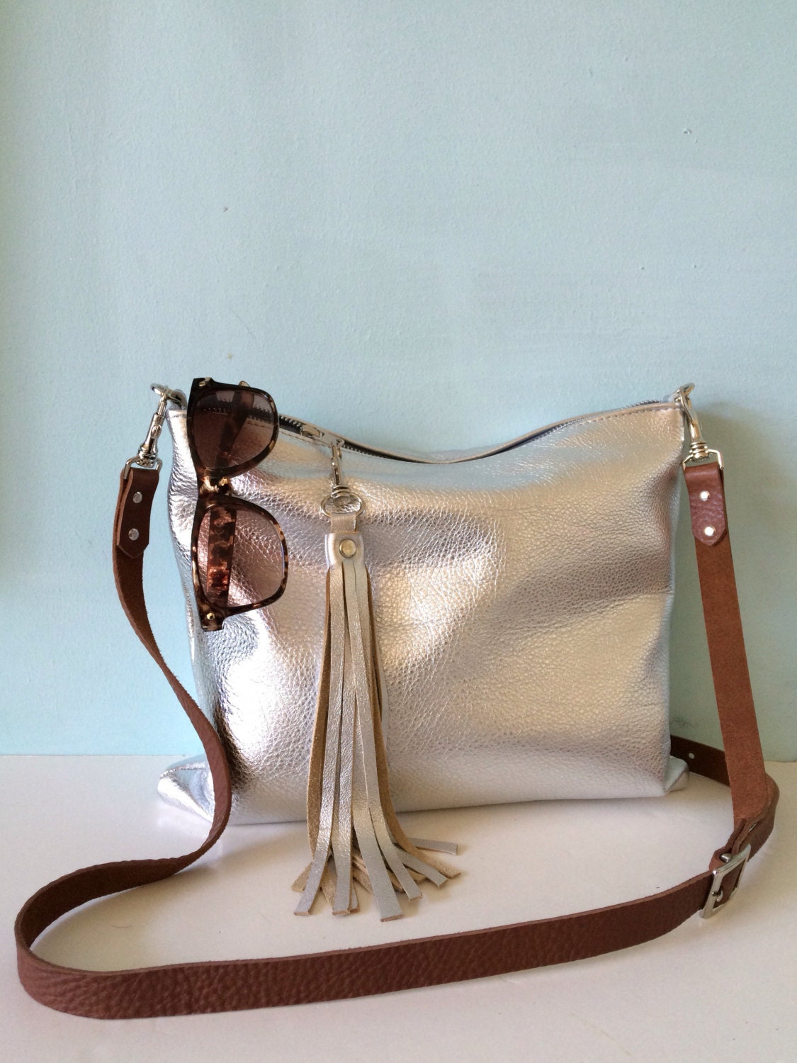 Silver leather bag silver handbag metallic evening purse Etsy