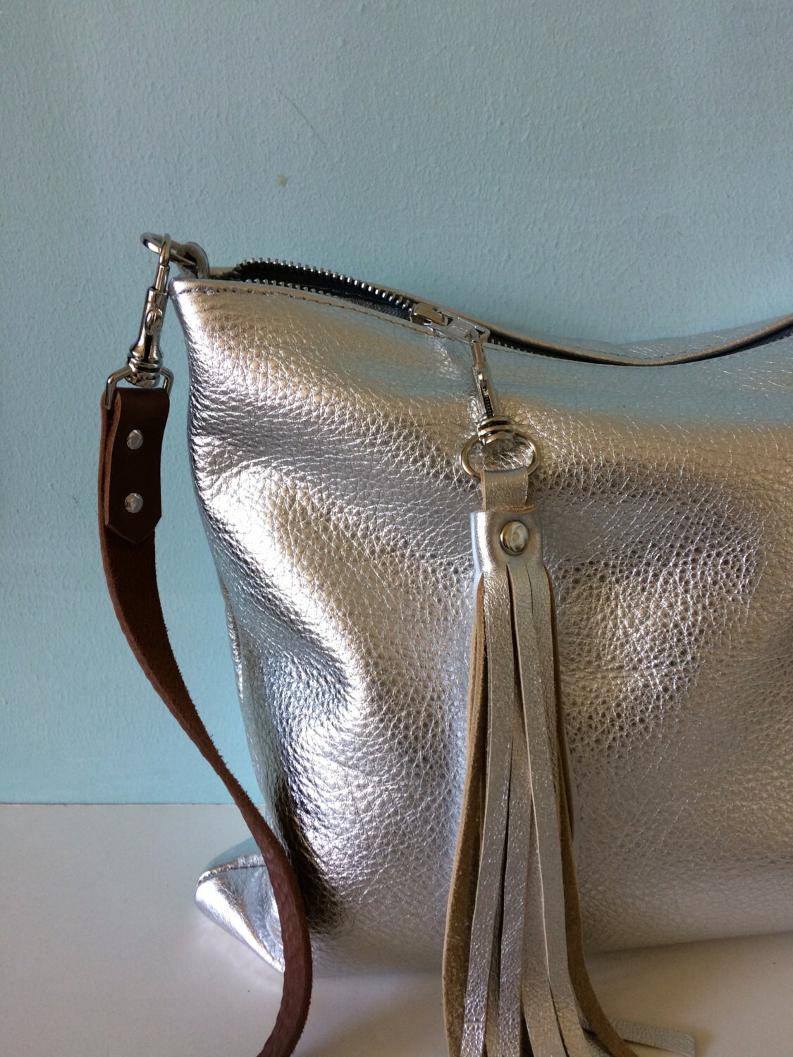 Silver leather bag silver handbag metallic evening purse Etsy