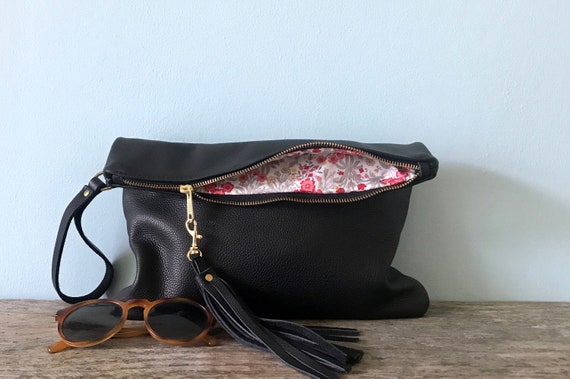 soft black leather clutch bag
