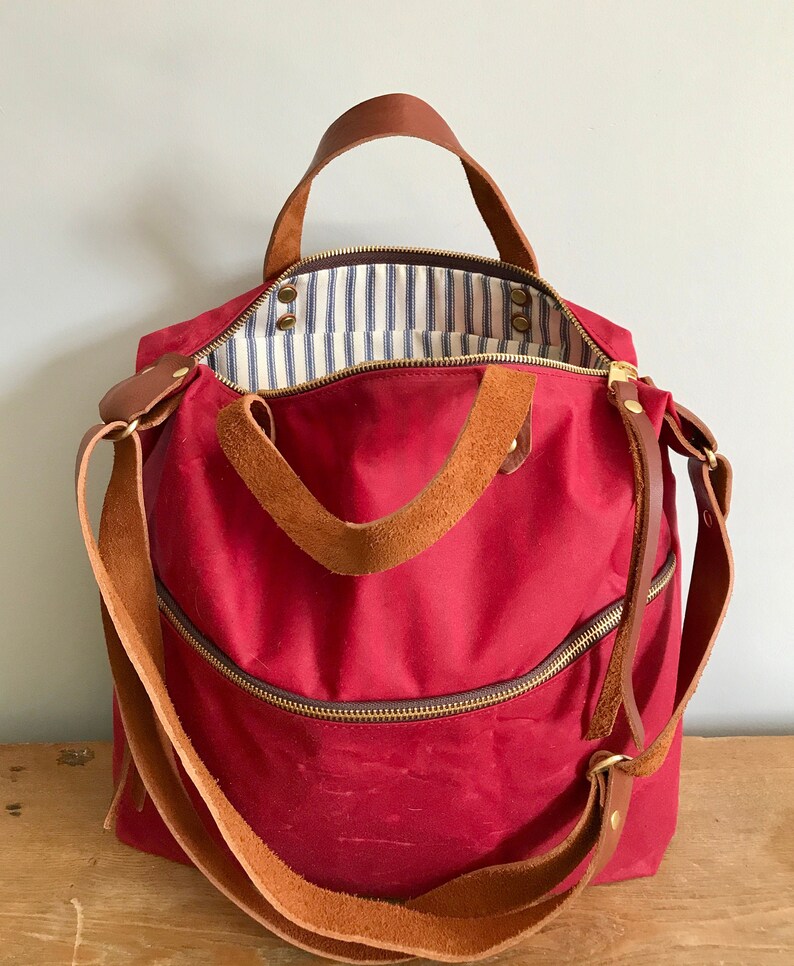 Waxed Canvas Leather Work Bag Red Waxed Canvas Tote Bag Etsy UK