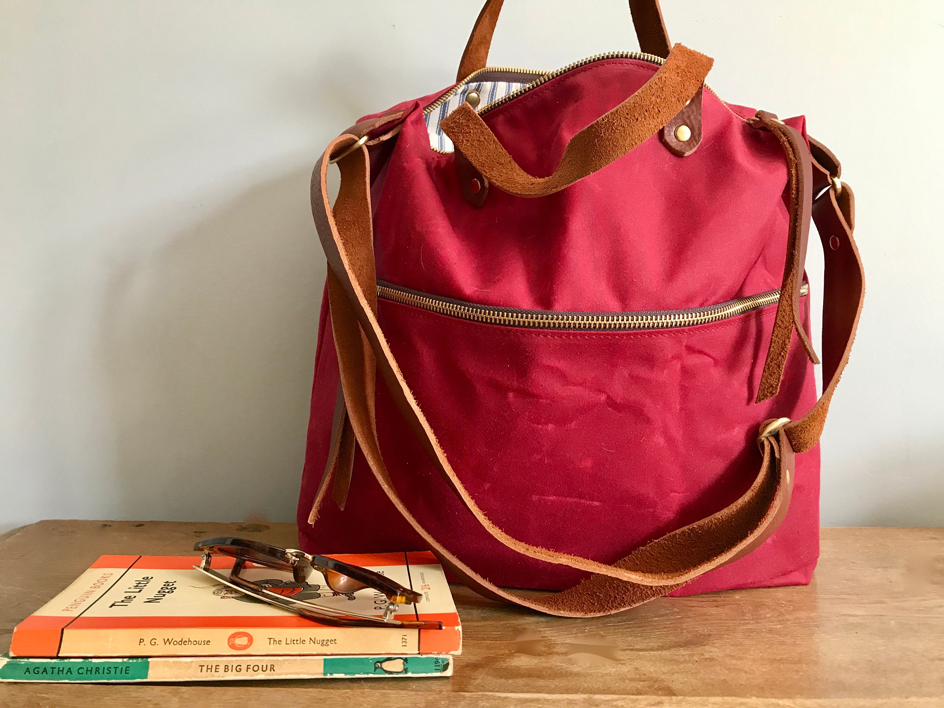 Waxed Canvas Leather Work Bag Red Waxed Canvas Tote Bag Etsy UK