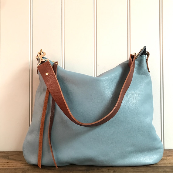 Leather Bag, Dumpling Pale Blue Leather Handbag, Duck Egg Blue Leather Messenger Bag, Blue Leather Dumpling Purse