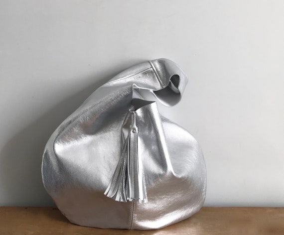 silver leather hobo bag