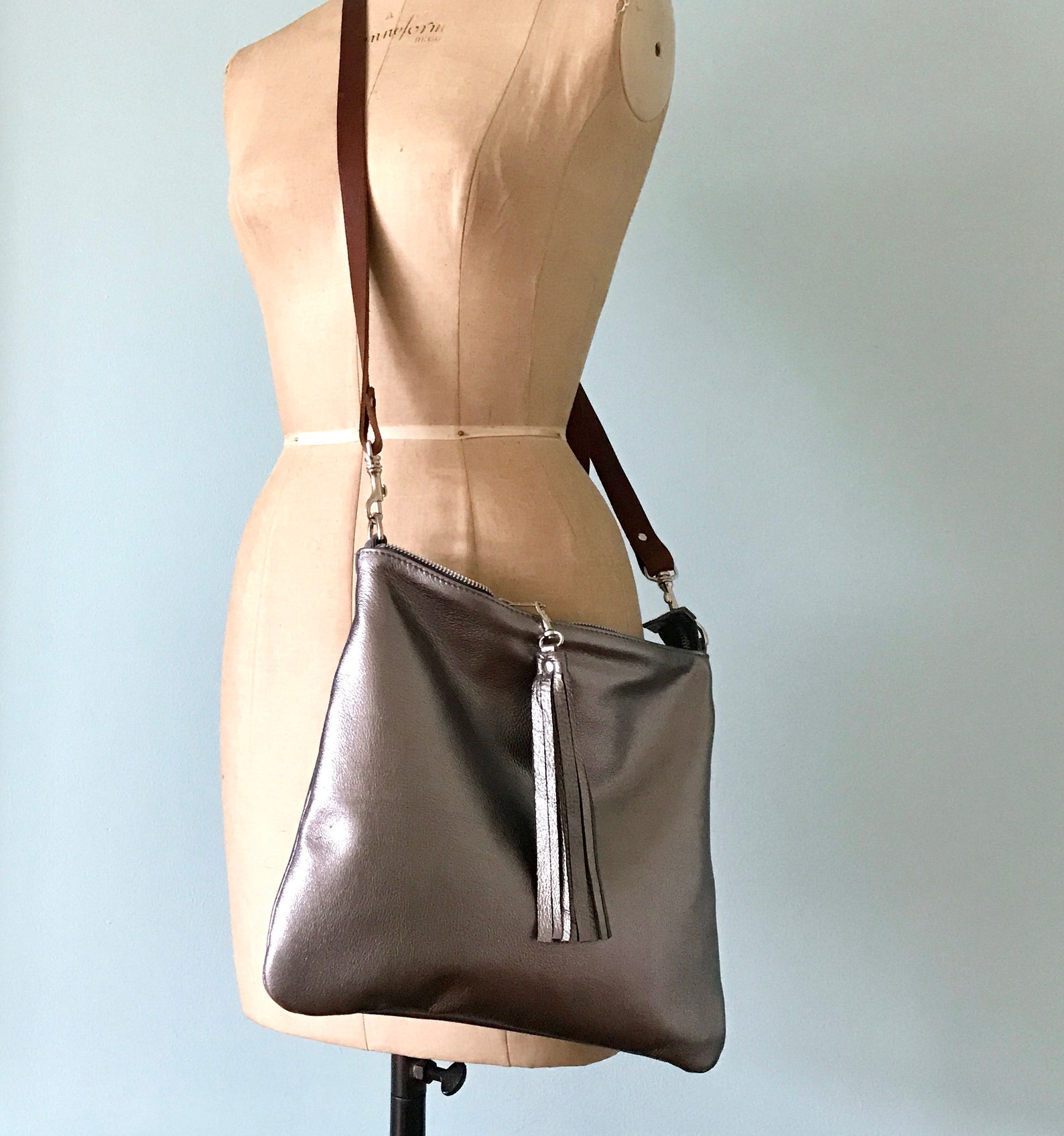 Silver leather bag silver handbag metallic evening purse | Etsy