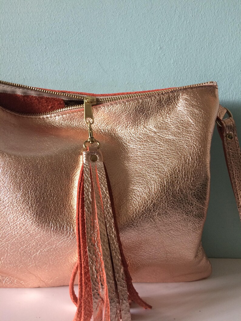 Rose gold leather clutch Clarke leather wristlet purse rose Etsy