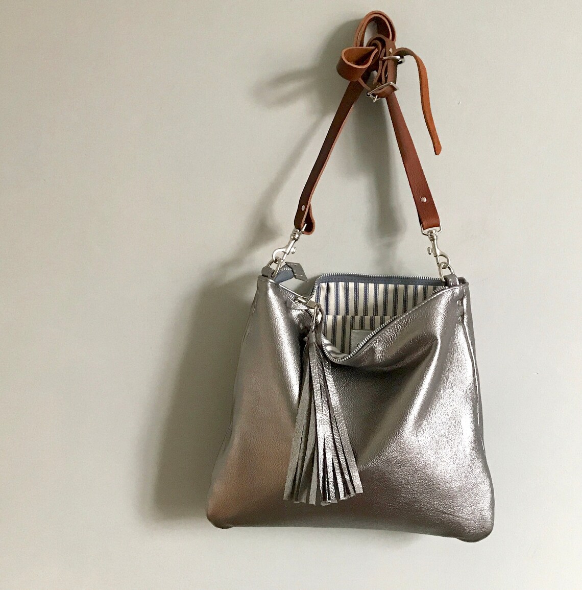 Silver leather bag silver handbag metallic evening purse Etsy