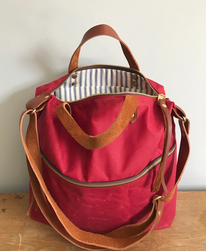 Waxed Canvas Leather Work Bag Red Waxed Canvas Tote Bag Etsy UK