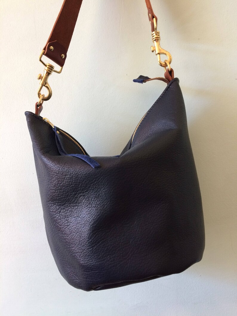 Navy leather Beryl bucket bag dark blue bucket handbag blue Etsy