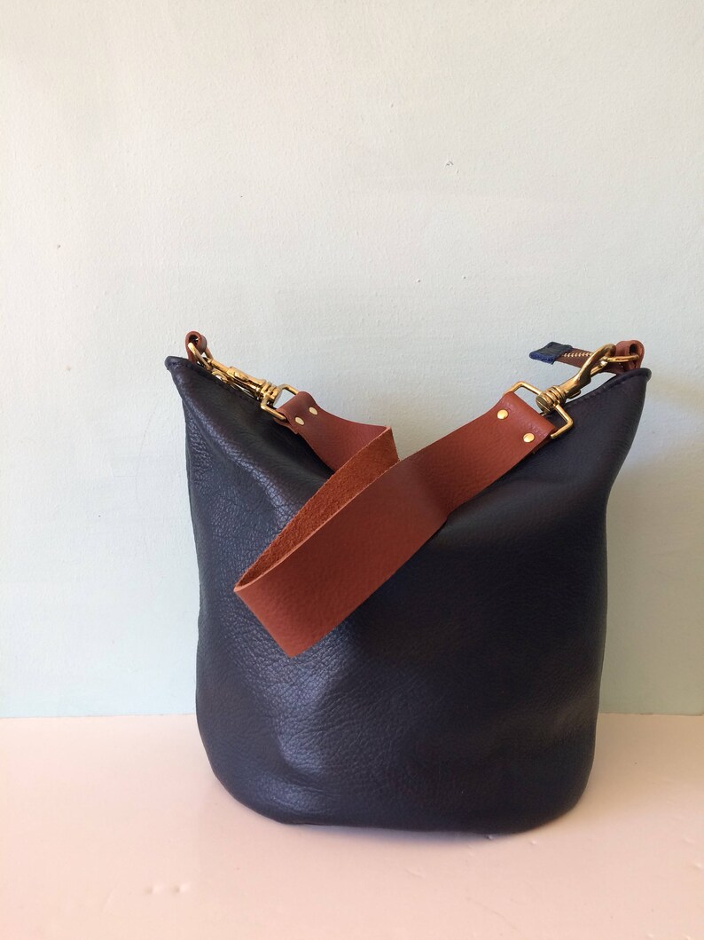 Navy leather Beryl bucket bag dark blue bucket handbag blue Etsy