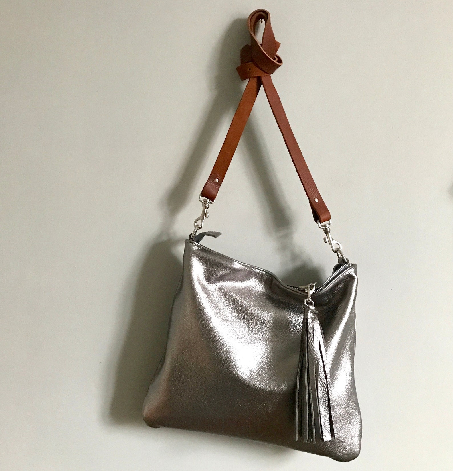 Silver leather bag silver handbag metallic evening purse | Etsy