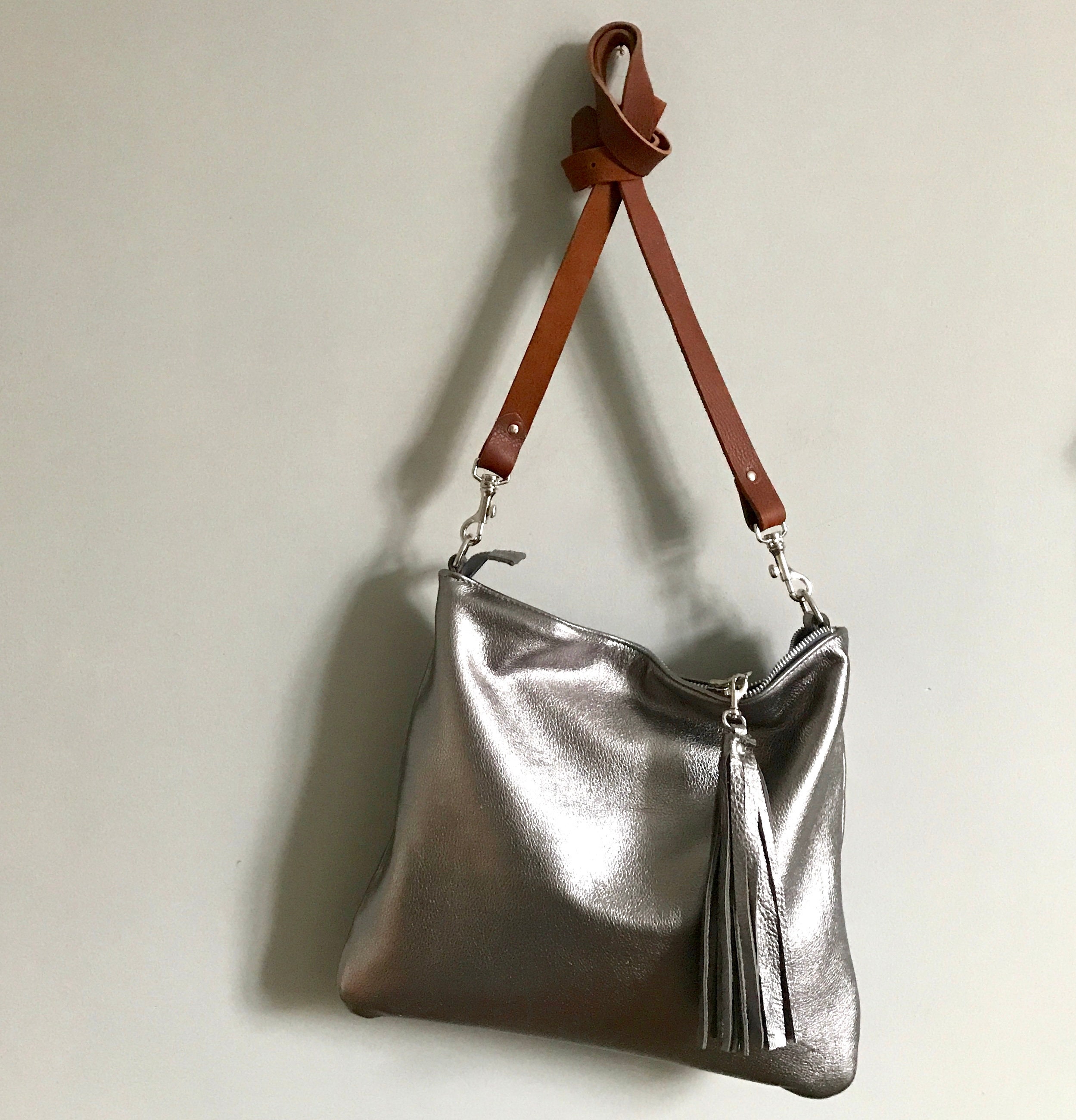 Silver leather bag silver handbag metallic evening purse | Etsy