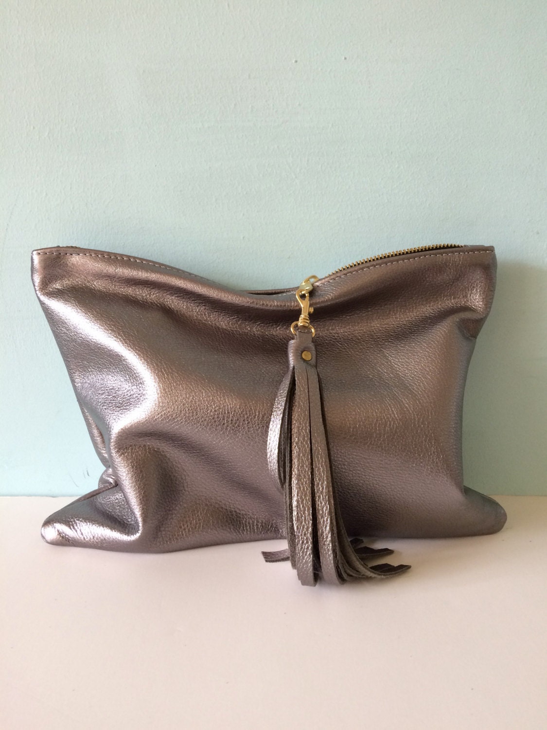 Silver leather clutch purse metallic fold over clutch ipad Etsy