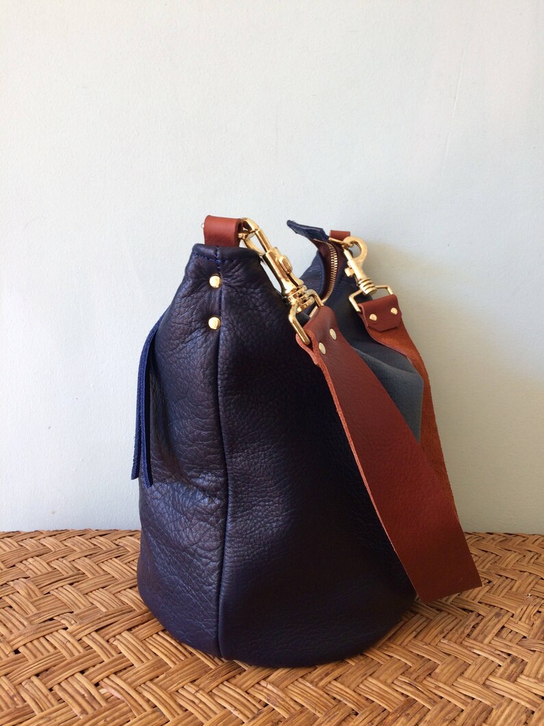 Navy leather Beryl bucket bag dark blue bucket handbag blue Etsy