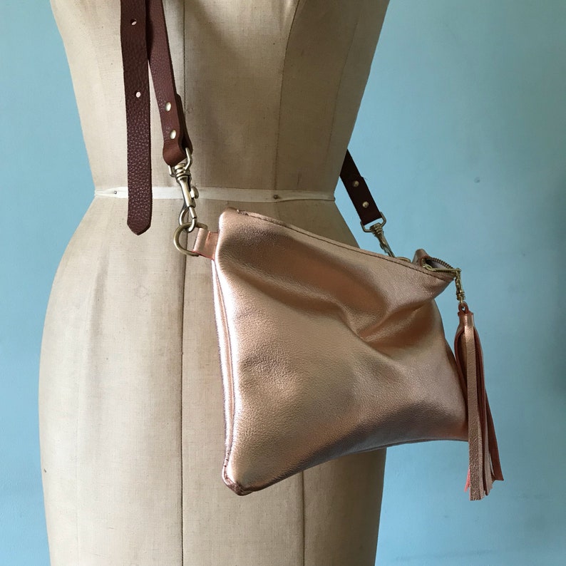 rose gold leather purse