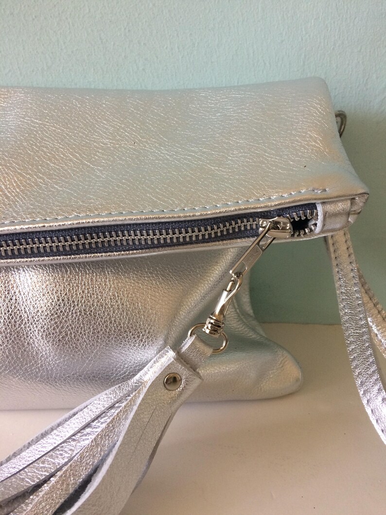 Silver leather purse silver fold over clutch evening bag Etsy