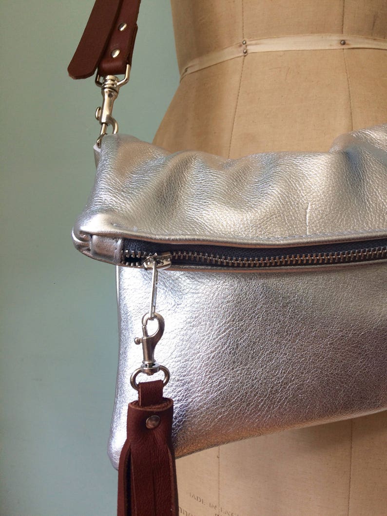 Silver leather purse silver fold over clutch evening bag Etsy