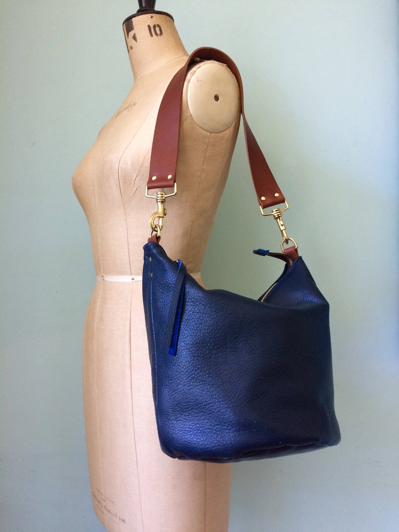 Navy leather Beryl bucket bag dark blue bucket handbag blue Etsy