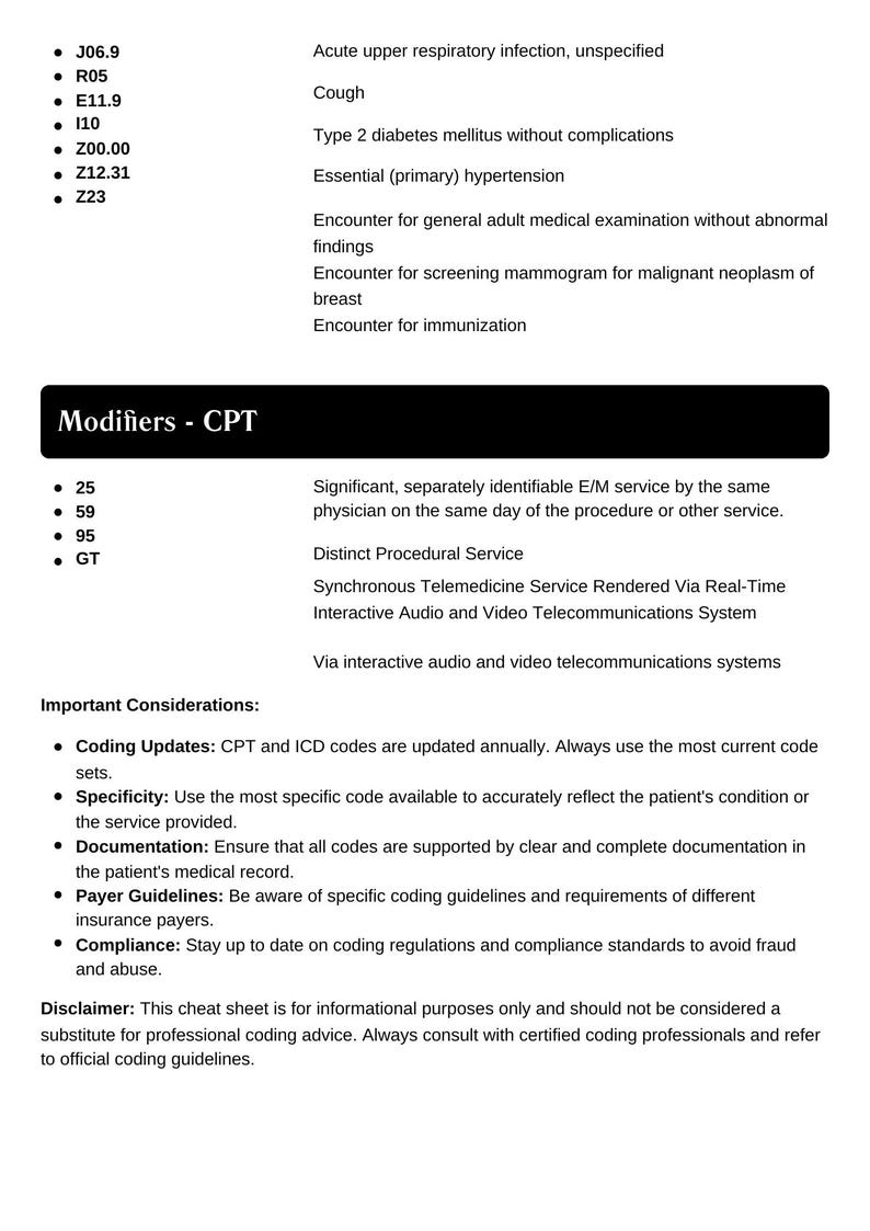 Medical Coding Cheat Sheet | CPT - ICD-10 Quick Reference | Medical ...