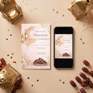 Plantilla de invitación para el Iftar de Ramadán 2026, invitación editable en Canva para el Iftar, invitación islámica, descarga digital, acceso instantáneo imagen 7
