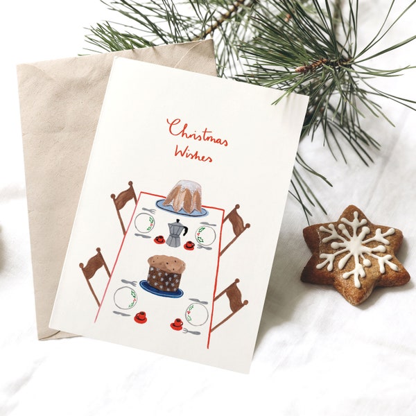 Italian Christmas scene with Panettone and Pandoro Christmas card single or pack