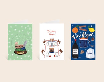 Italian Christmas card pack: Mulled wine, Christmas scene and Snow Globe