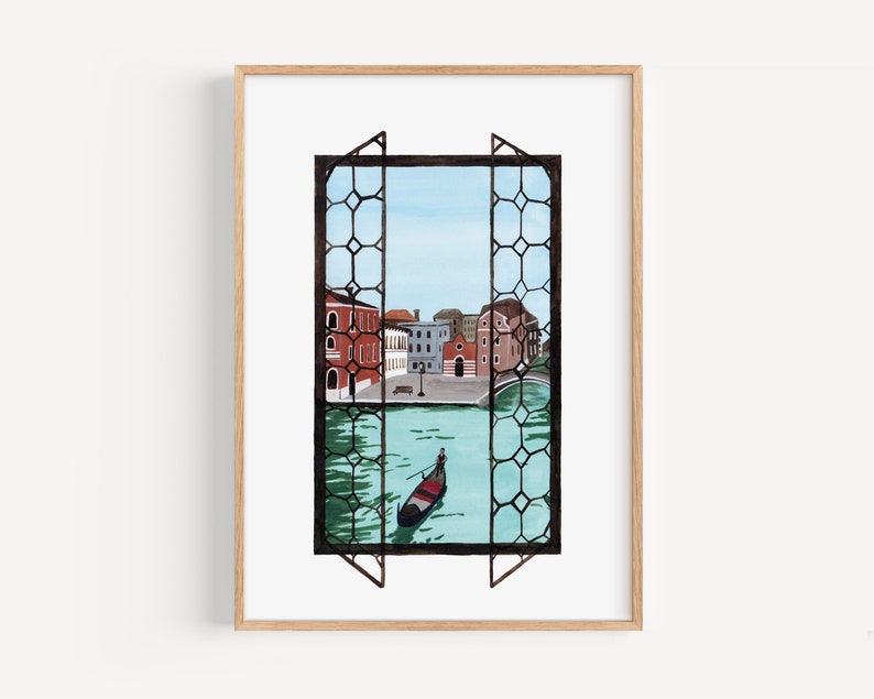 Venice Italy Art Print gondola on the canal A4 or A5 画像 1