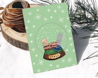 Italy Snow Globe Christmas card single or pack