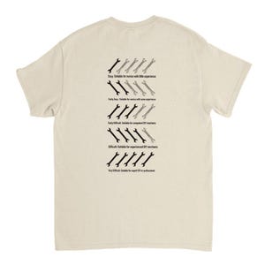 Può includere: T-shirt color crema con grafica di chiavi inglesi e testo. Il testo recita "Facile: Adatto ai principianti con poca esperienza" a "Molto difficile: Adatto a esperti di fai da te o professionisti". Le chiavi inglesi sono nere e argentate.