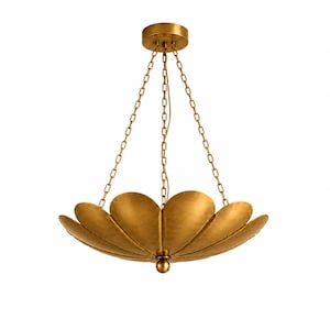 Lustre à suspension floral moderne en laiton - Plafonnier pétale d'or pour le salon, la chambre et la salle à manger