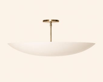 Large White Pendant Light, Modern Brass Chandelier, Luxury Ceiling Light Fixture, Contemporary Living Room Lighting